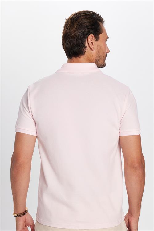Erkek Slim Fit Dar Kesim %100 Pamuk Pembe Polo Yaka Tişört