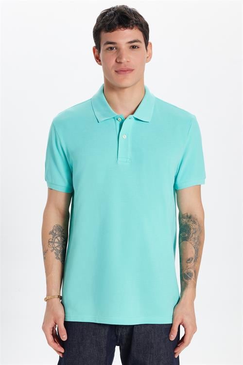 Erkek Slim Fit Dar Kesim %100 Pamuk Yeşil Polo Yaka Tişört
