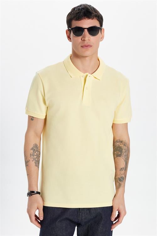 Erkek Slim Fit Dar Kesim %100 Pamuk Sarı Polo Yaka Tişört