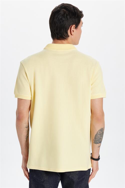 Erkek Slim Fit Dar Kesim %100 Pamuk Sarı Polo Yaka Tişört