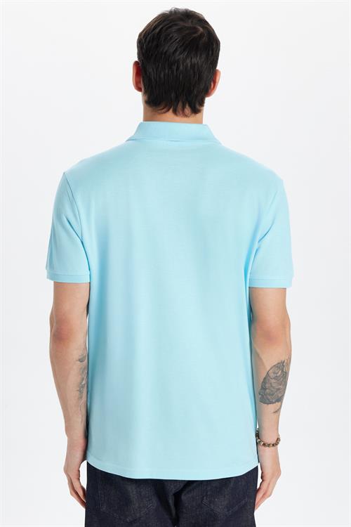 Erkek Slim Fit Dar Kesim %100 Pamuk Mavi Polo Yaka Tişört