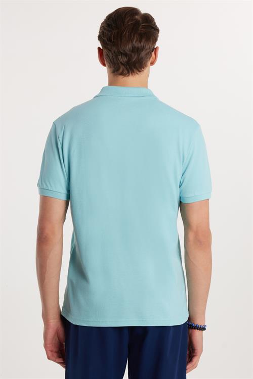 Erkek Slim Fit Dar Kesim %100 Pamuk Mavi Polo Yaka Tişört