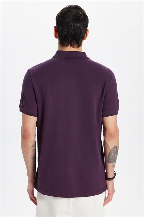 Erkek Slim Fit Dar Kesim %100 Pamuk Mürdüm Polo Yaka Tişört