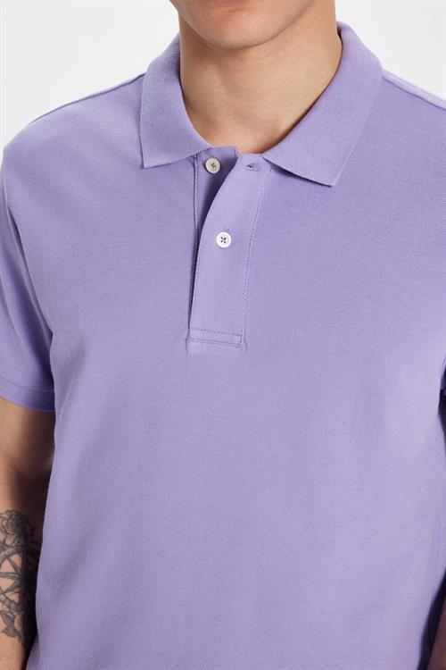 Erkek Slim Fit Dar Kesim %100 Pamuk Eflatun Polo Yaka Tişört
