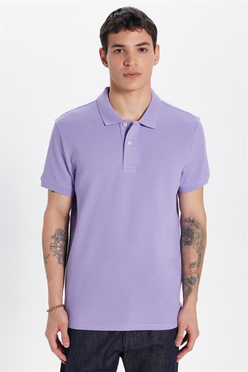 Erkek Slim Fit Dar Kesim %100 Pamuk Eflatun Polo Yaka Tişört
