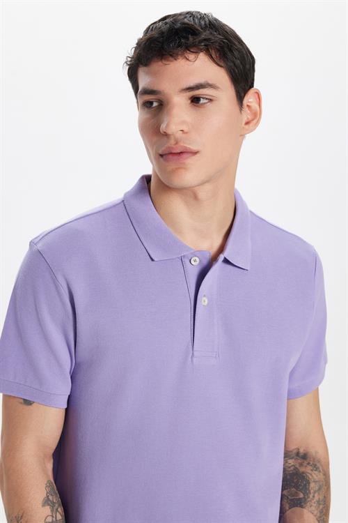 Erkek Slim Fit Dar Kesim %100 Pamuk Eflatun Polo Yaka Tişört