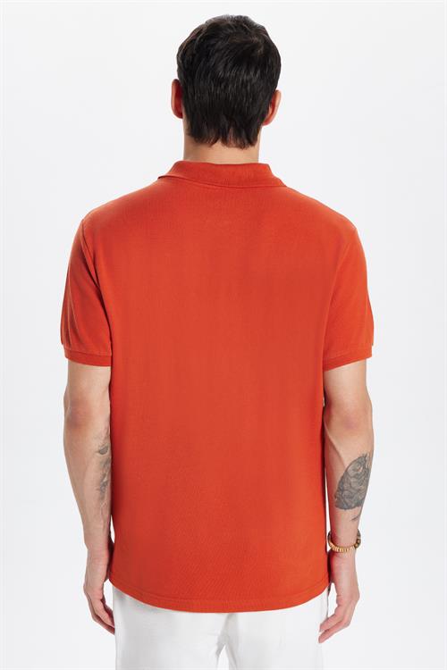 Erkek Slim Fit Dar Kesim %100 Pamuk Kiremit Polo Yaka Tişört