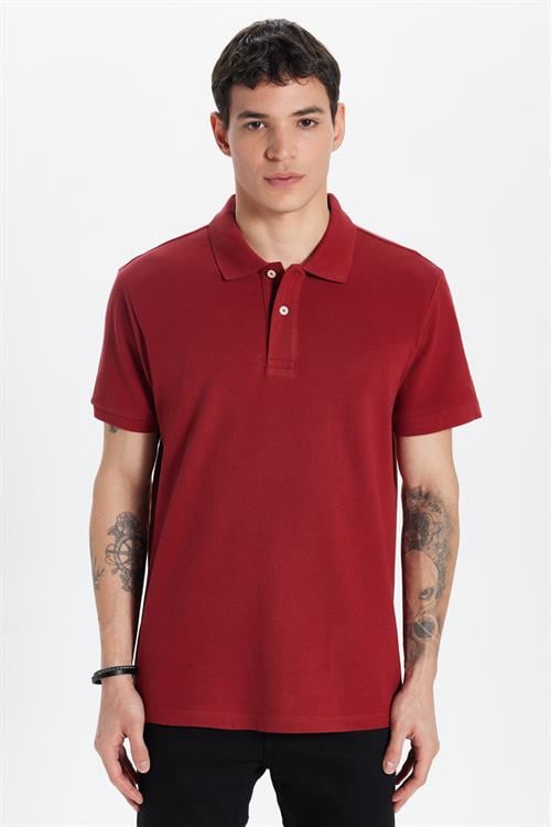 Erkek Slim Fit Dar Kesim %100 Pamuk Bordo Polo Yaka Tişört