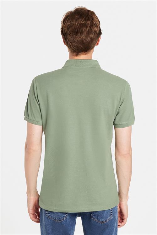 Erkek Slim Fit Dar Kesim %100 Pamuk Yeşil Polo Yaka Tişört