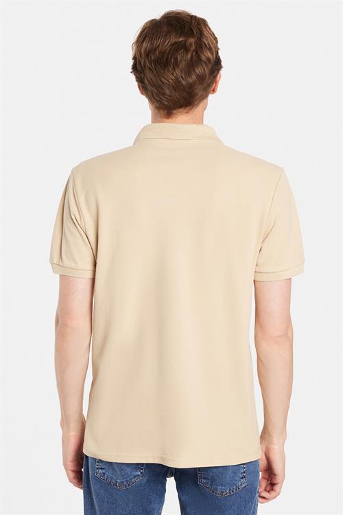 Erkek Slim Fit Dar Kesim %100 Pamuk Bej Polo Yaka Tişört