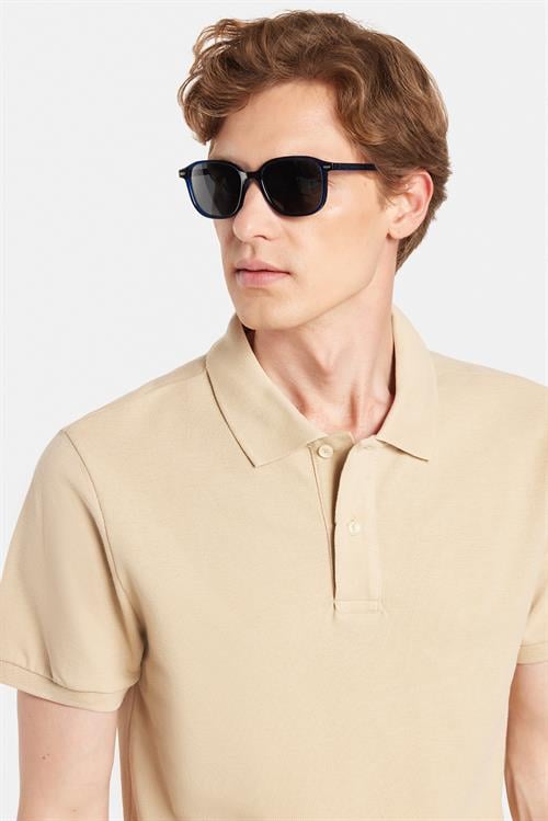 Erkek Slim Fit Dar Kesim %100 Pamuk Bej Polo Yaka Tişört