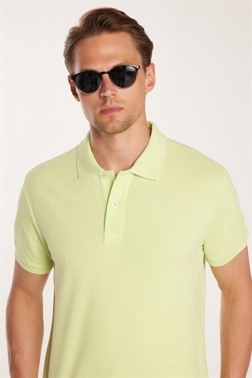 Erkek Slim Fit Dar Kesim %100 Pamuk Yeşil Polo Yaka Tişört