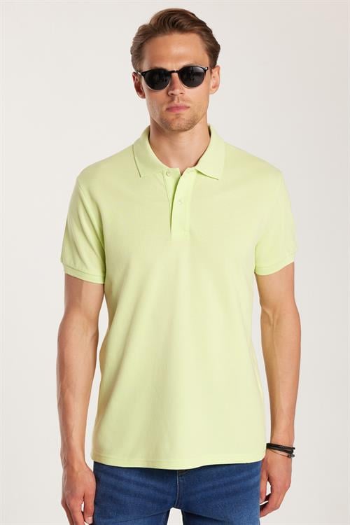Erkek Slim Fit Dar Kesim %100 Pamuk Yeşil Polo Yaka Tişört
