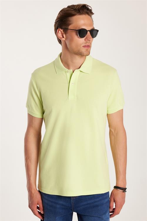 Erkek Slim Fit Dar Kesim %100 Pamuk Yeşil Polo Yaka Tişört