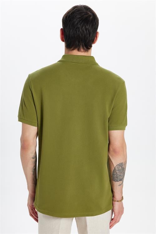 Erkek Slim Fit Dar Kesim %100 Pamuk Haki Polo Yaka Tişört