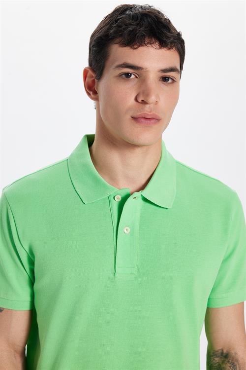 Erkek Slim Fit Dar Kesim %100 Pamuk Yeşil Polo Yaka Tişört