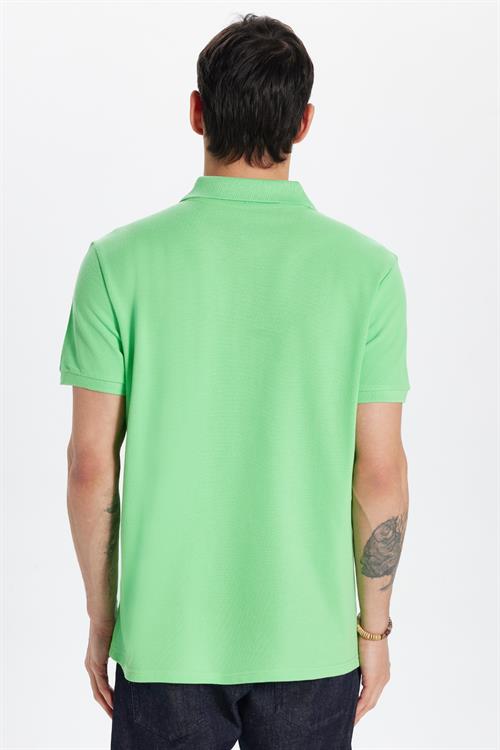 Erkek Slim Fit Dar Kesim %100 Pamuk Yeşil Polo Yaka Tişört