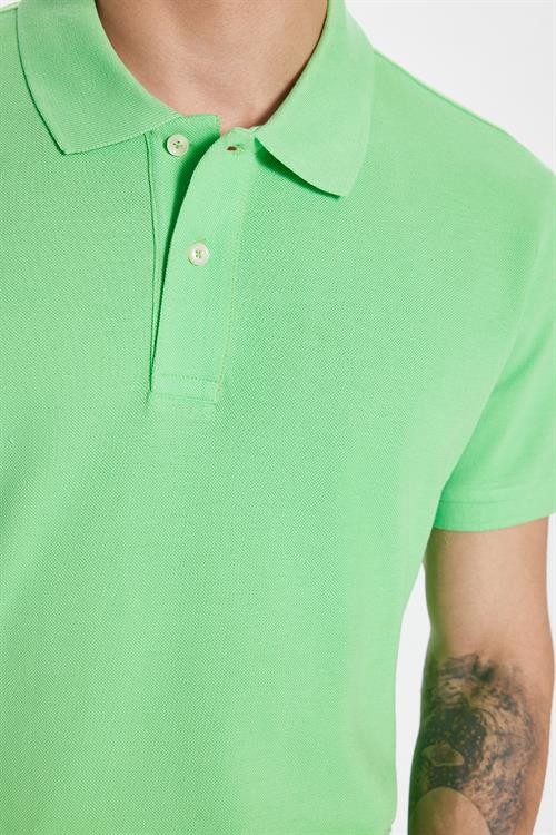 Erkek Slim Fit Dar Kesim %100 Pamuk Yeşil Polo Yaka Tişört