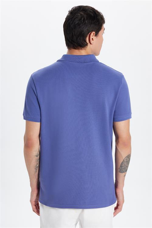 Erkek Slim Fit Dar Kesim %100 Pamuk Koyu Lila Polo Yaka Tişört