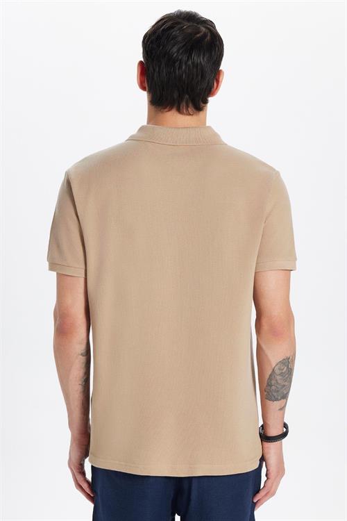 Erkek Slim Fit Dar Kesim %100 Pamuk Bej Polo Yaka Tişört