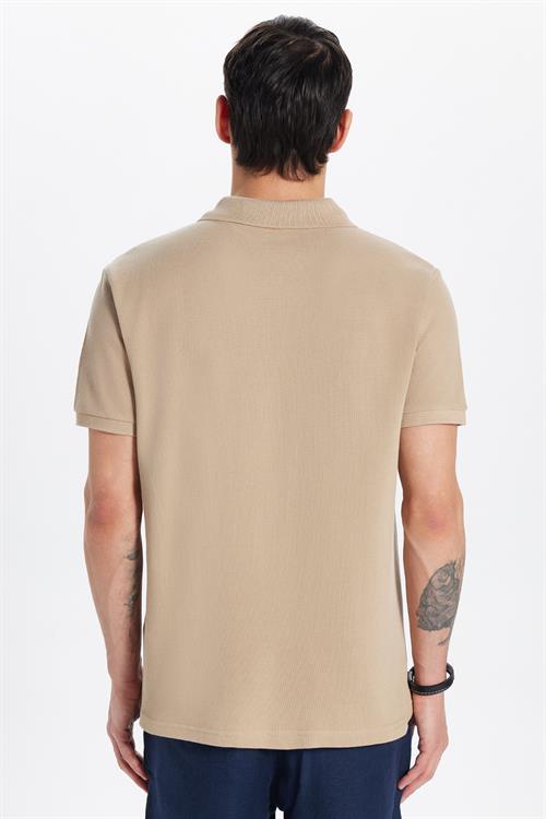 Erkek Slim Fit Dar Kesim %100 Pamuk Bej Polo Yaka Tişört