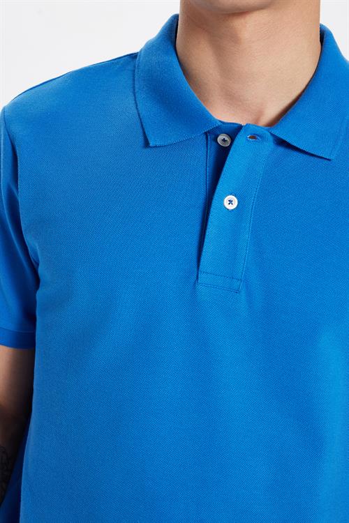 Erkek Slim Fit Dar Kesim %100 Pamuk İndigo Polo Yaka Tişört