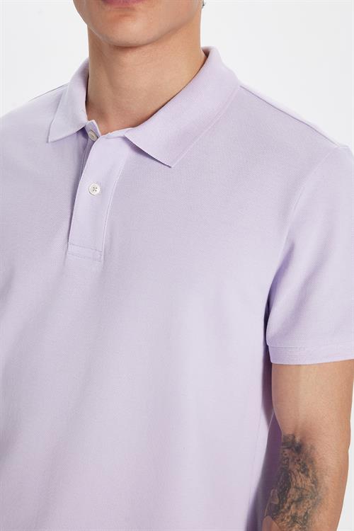 Erkek Slim Fit Dar Kesim %100 Pamuk Lila Polo Yaka Tişört