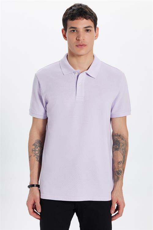 Erkek Slim Fit Dar Kesim %100 Pamuk Lila Polo Yaka Tişört