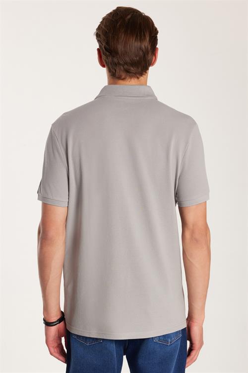 Erkek Slim Fit Dar Kesim %100 Pamuk Gri Polo Yaka Tişört