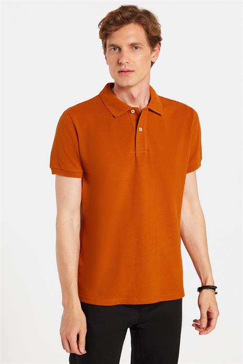 Erkek Slim Fit Dar Kesim %100 Pamuk Kiremit Polo Yaka Tişört