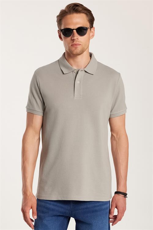 Erkek Slim Fit Dar Kesim %100 Pamuk Gri Polo Yaka Tişört