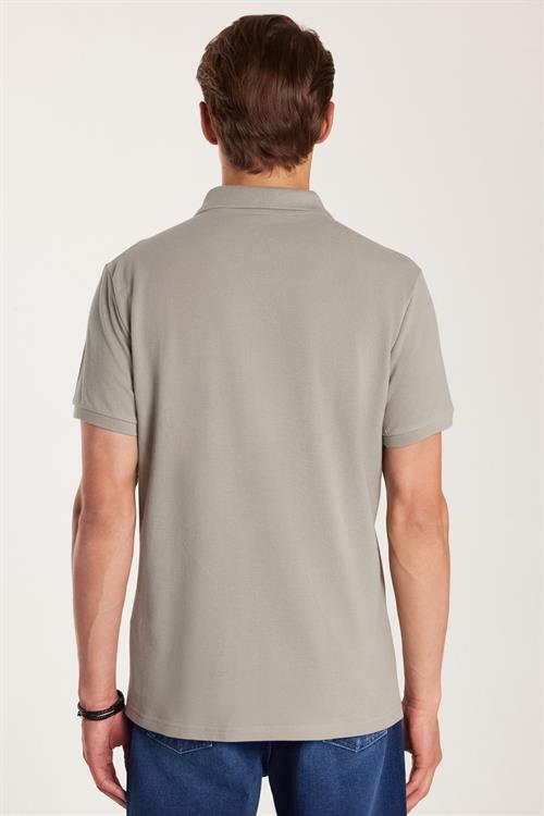 Erkek Slim Fit Dar Kesim %100 Pamuk Gri Polo Yaka Tişört