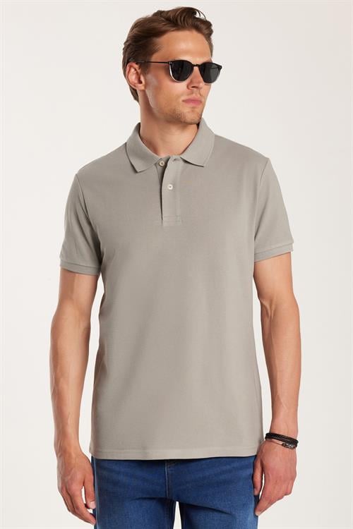 Erkek Slim Fit Dar Kesim %100 Pamuk Gri Polo Yaka Tişört