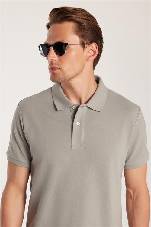 Erkek Slim Fit Dar Kesim %100 Pamuk Gri Polo Yaka Tişört