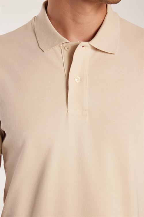 Erkek Slim Fit Dar Kesim %100 Pamuk Bej Polo Yaka Tişört