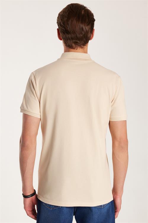 Erkek Slim Fit Dar Kesim %100 Pamuk Bej Polo Yaka Tişört