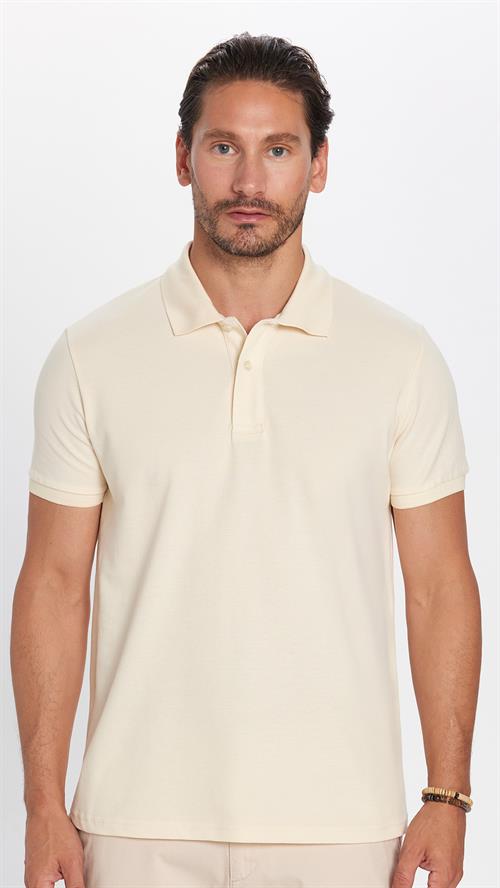 Erkek Slim Fit Dar Kesim %100 Pamuk Bej Polo Yaka Tişört