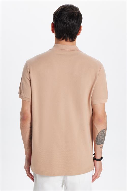 Erkek Slim Fit Dar Kesim %100 Pamuk Vizon Polo Yaka Tişört