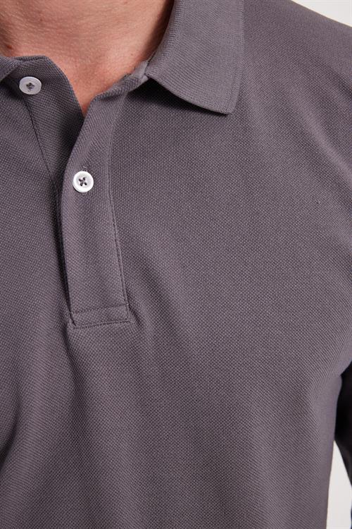 Erkek Standart Fit Rahat Kesim Pamuklu Yumuşak Dokulu Düz Pike Füme Polo Yaka Sweatshirt