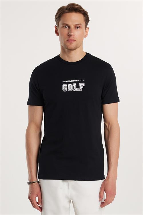 Erkek Slim Fit Dar Kesim %100 Pamuk Yumuşak Dokulu Baskılı Siyah Bisiklet Yaka Tişört