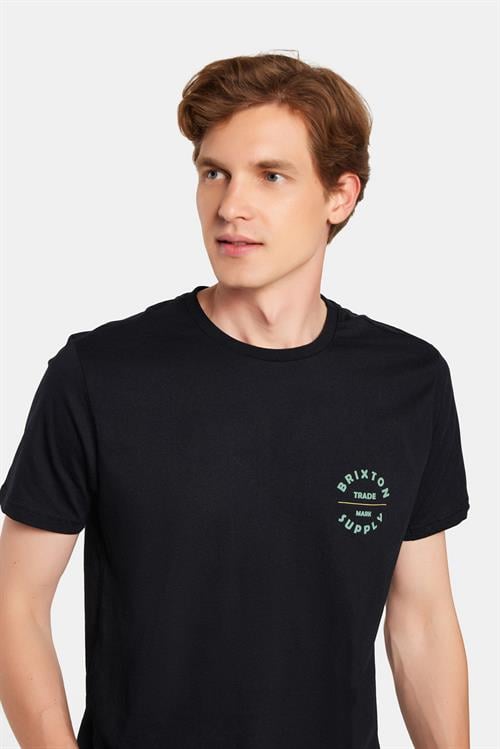  Erkek Slim Fit Dar Kesim %100 Pamuk Yumuşak Dokulu Baskılı Siyah Bisiklet Yaka Tişört