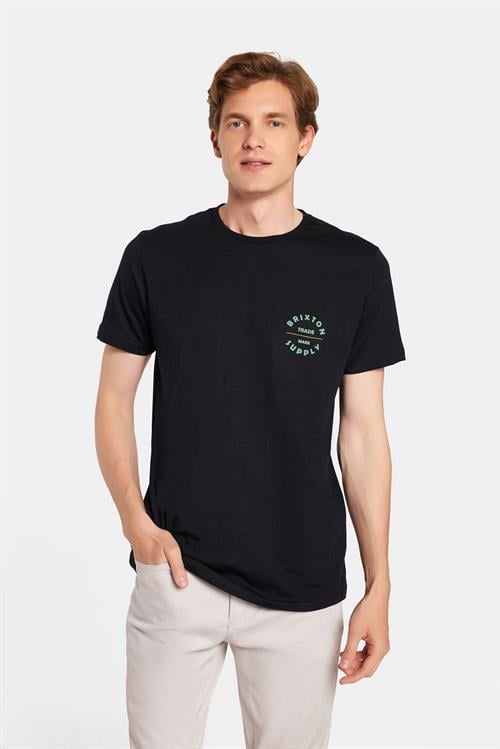  Erkek Slim Fit Dar Kesim %100 Pamuk Yumuşak Dokulu Baskılı Siyah Bisiklet Yaka Tişört