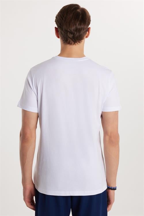 Erkek Slim Fit Dar Kesim %100 Pamuk Yumuşak Dokulu Baskılı Beyaz Bisiklet Yaka Tişört 