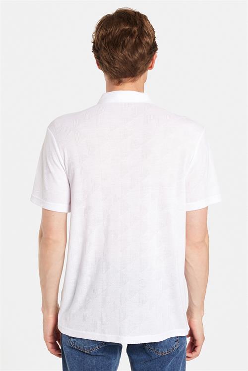 Erkek Slim Fit Dar Kesim Viskon Fermuarlı Polo Yaka Beyaz Tişört
