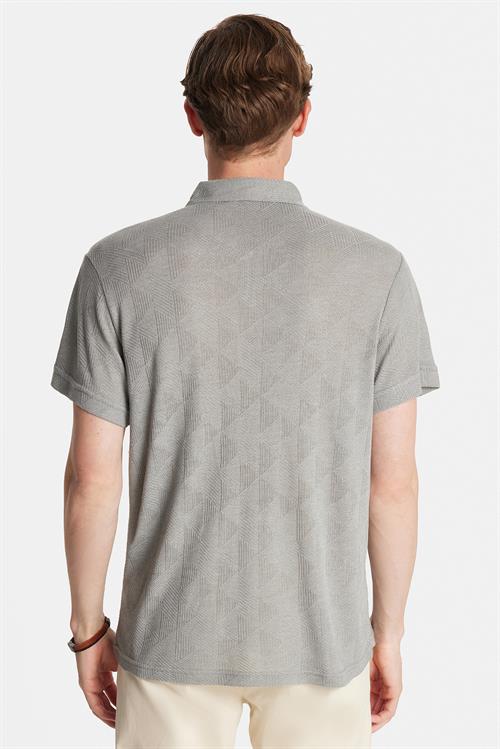Erkek Slim Fit Dar Kesim Viskon Fermuarlı Polo Yaka Gri Tişört