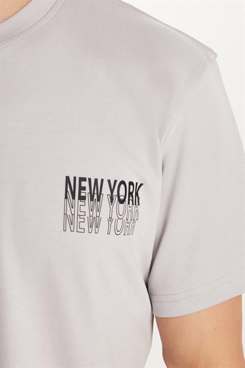 Erkek Slim Fit Dar Kesim Pamuklu Düz Basic Baskılı Bisiklet Yaka Gri Tişört