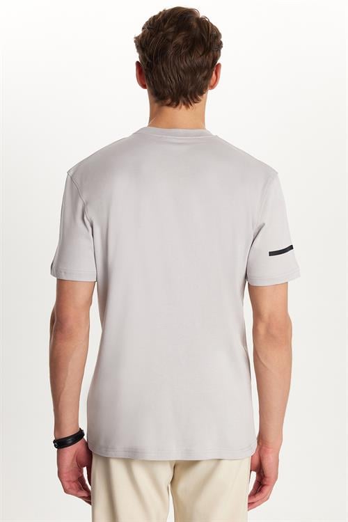Erkek Slim Fit Dar Kesim Pamuklu Düz Basic Baskılı Bisiklet Yaka Gri Tişört