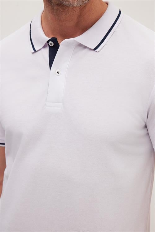 Erkek Slim Fit Dar Kesim %100 Pamuk Yumuşak Dokulu Serin Tutan Kumaş Düz Pike Beyaz Polo Yaka Tişört