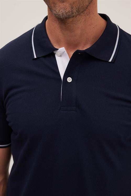 Erkek Slim Fit Dar Kesim %100 Pamuk Yumuşak Dokulu Serin Tutan Kumaş Düz Pike Lacivert Polo Yaka Tişört