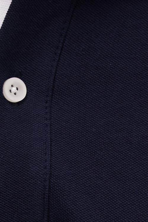 Erkek Slim Fit Dar Kesim %100 Pamuk Yumuşak Dokulu Serin Tutan Kumaş Düz Pike Lacivert Polo Yaka Tişört